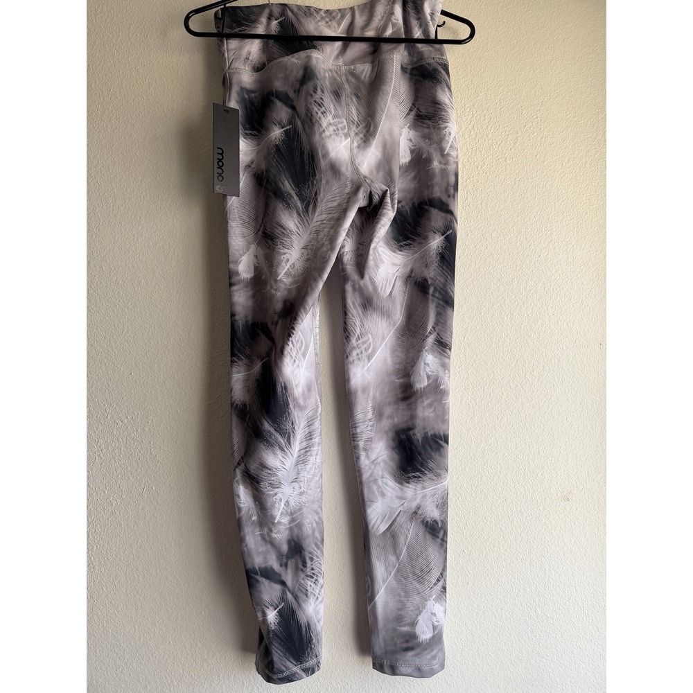 New Mono B Grey Feathered‎ Print Leggings white athletic size Large - Picture 5 of 5